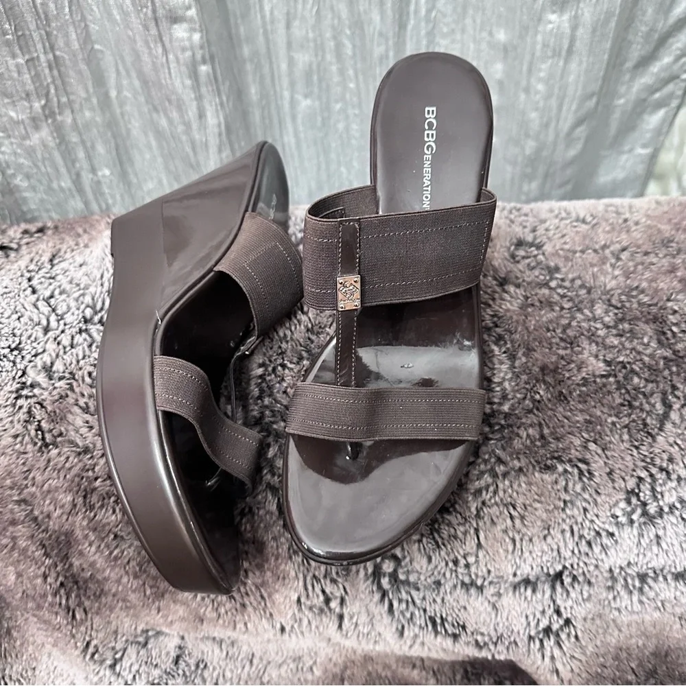 BCBGeneration Dark Brown Wedge Sandals 9.5